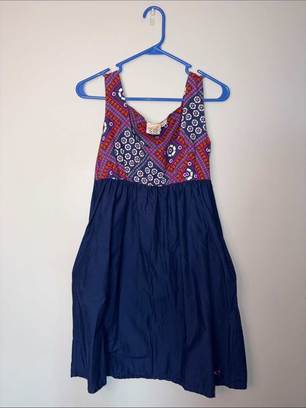 O'Neill Navy Mini Dress with Multicolor Printed Trim Medium